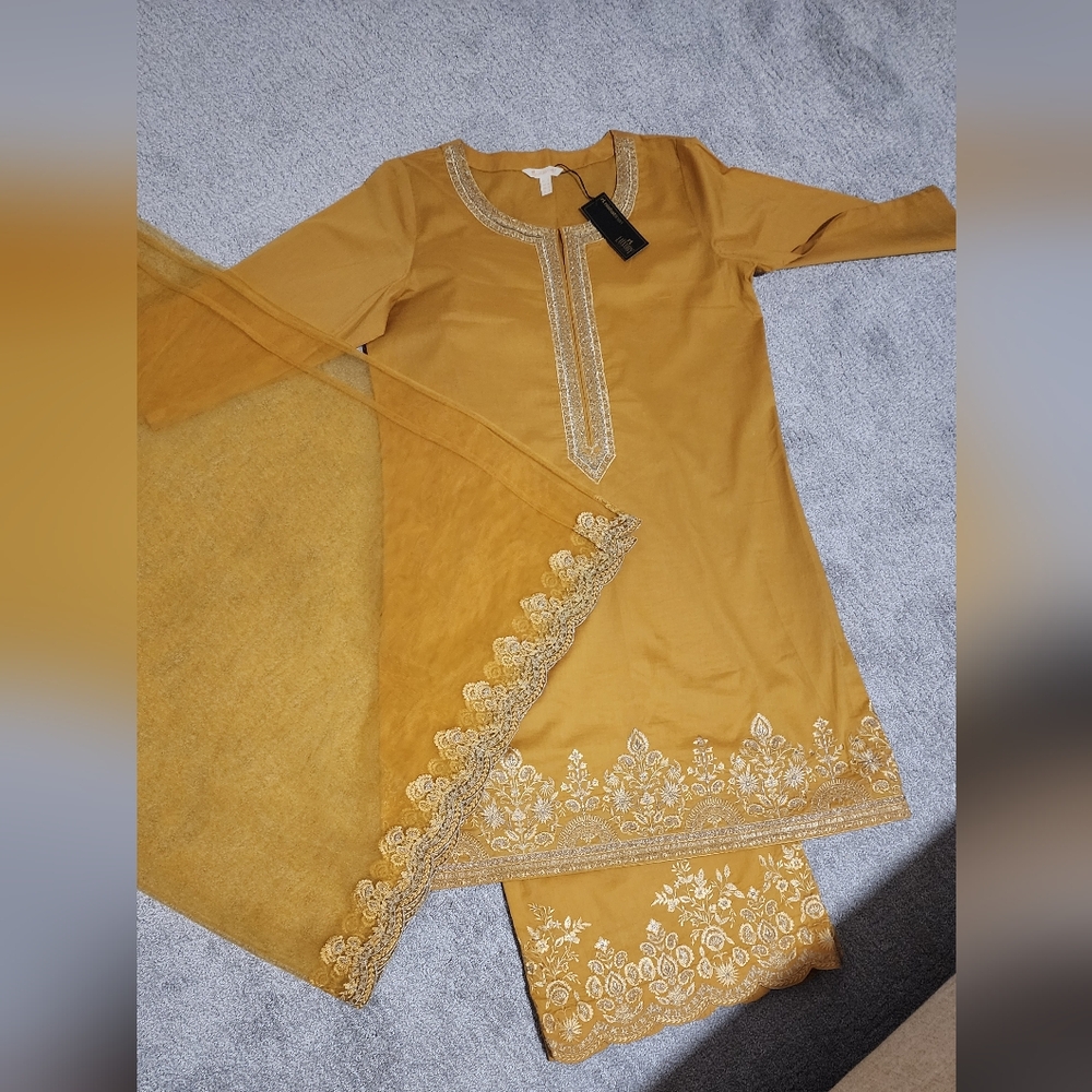 Luxury Pret Mustard Embroidered Top